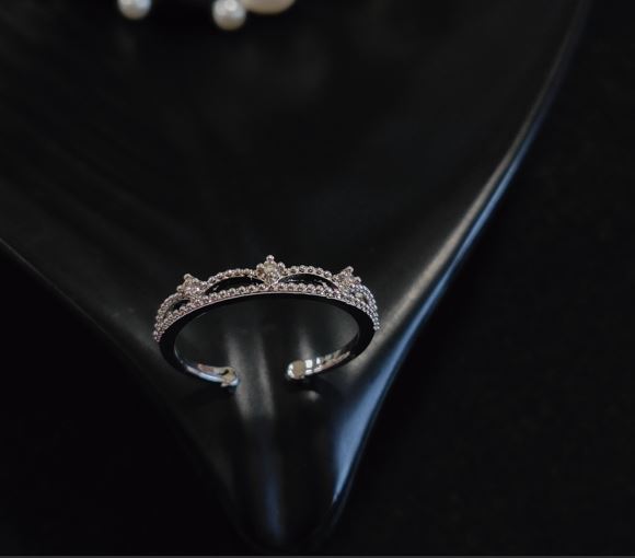 Silver Plated Crown Shaped Cubic Zicronia Adjustable Finger Ring- ADJSTBLFR 4678