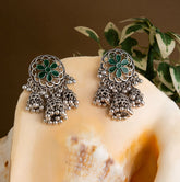 Silver Plated Circle Shaped Floral Enamel Triple Jhumki Fashion Antique Earring