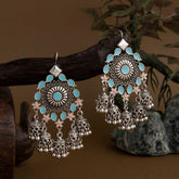 Silver Plated Floral Enamel Design Antique Jhumki Earring