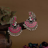 Silver Plated Peacock Designed Enamel Artwork With Beads Fashion Antique Earring
