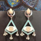 Silver Plated Geometric Shaped With Evil Eye Enamel Artwork Fashion Antique Fashion Earring