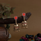 Gold Plated Floral Designed Enamel Artwork Antique Jhumki Earring