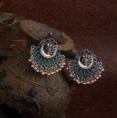 Silver Plated Peacock Design Enamel Artwork With Beads Fashion Antique Earring