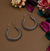 Silver Plated Enamel Artwork Design Hoop Style Antique Earring