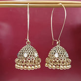 Silver / Gold Plated Long Hook Closure Hanging Kundan Studded Temple Style Antique Jhumki Earring