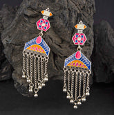 Gold/Silver Plated Geometric Shaped Enamel Artwork With Dangling Chain Fashion Antique Earring