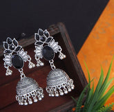 Antique Silver Plated Lotus Designed Jhumka Dangle Earring