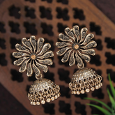 Antique Gold/Silver Plated Floral Peacock Design Hanging Beads Jhumki Earring