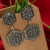 Antique Gold/Silver Plated Rustic Hexagon Shaped Dangle Earring