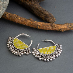 Silver Plated Semi Circle Shaped Enamel Artwork Design With Beads Fashion Antique Earring- AER 1631