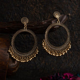 Silver / Gold Plated Circle Shaped Design Artwork With Beads Fashion Antique Oxidised Earring
