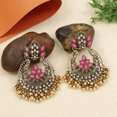 Antique Gold/Silver Plated Dual Coloured Enamel Dangler Earring