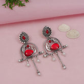 Antique Silver Plated Dual Coloured Enamel Dangler Earring