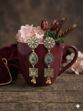 Antique Gold/Silver Plated Dual Coloured Enamel Dangler Earring