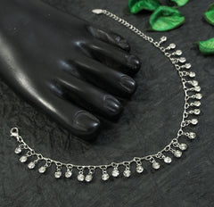 Silver Plated Stone Hanging Chain Anklet - ANK 4824