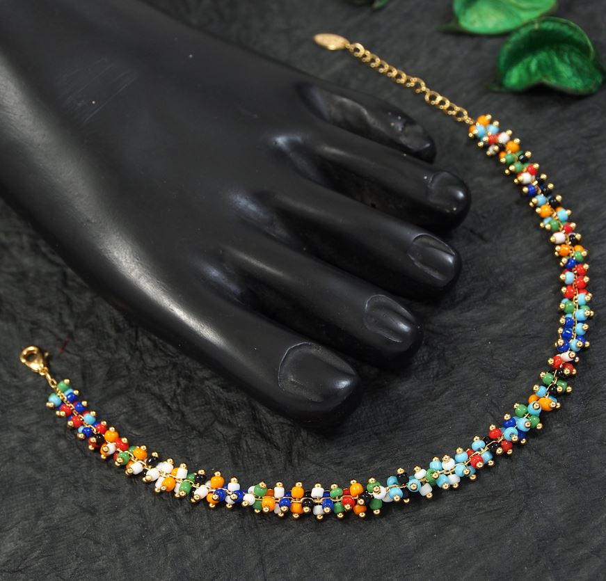 Gold Plated Colourful Bead Linked Anklet - ANK 4825