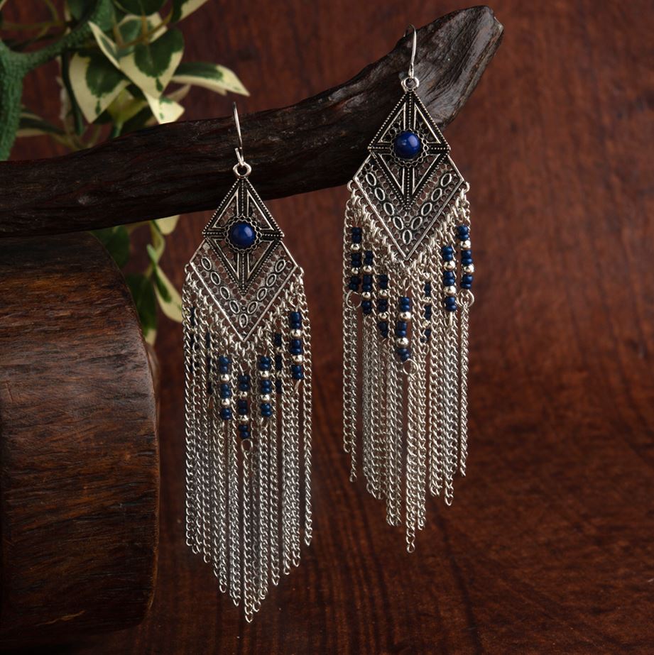 Silver Plated Bohemian Acrylic Beads With Chain Dangle Earring- IWER 1461