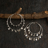 Silver / Gold Plated Dual Circle Shaped With Hanging Charms Hoops Earring