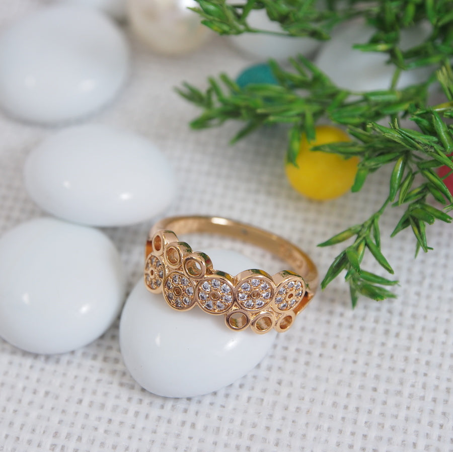 CZ Gold Plated Half Bezel Set Stone Finger Ring- FR 4269