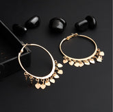 Silver / Gold Plated Circle Shaped With Hanging Heart Charms Fashion Hoops Earring