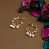 Silver / Gold Plated Chain Style Open Circle Design With Hanging Pearl Fashion Hoops Earring
