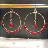 Gold Plated Circle Shaped Beads Designed With Hanging Chain Beads Fashion Hoops Earring