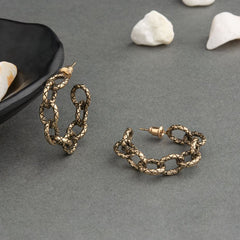 Silver / Gold / Antique Gold Plated Open Circle Shaped Chain Linked Fashion Hoop Earring- HER 2247