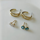 Set Of 3 Gold /Silver /Rosegold Plated CZ Fashion Hoops Earring