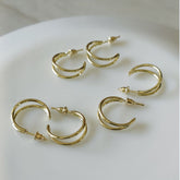 Set Of 3 Gold /Silver /Rosegold Plated CZ Fashion Hoops Earring