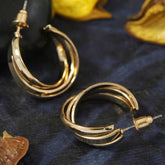 Gold/Silver Plated Triple Layered Half Hoops Earring