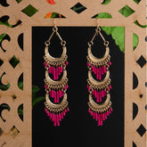 Gold Plated Chandbali Style With Hanging Beads Indo Western Drop Earring