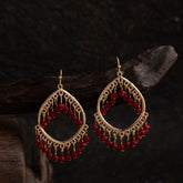 Gold Plated Tear Drop Shaped With Hanging Beads Fashion Indo Western Earring