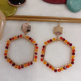 Gold Plated Hexagon Shaped Tricolored Beads Designed Indo Western Earring