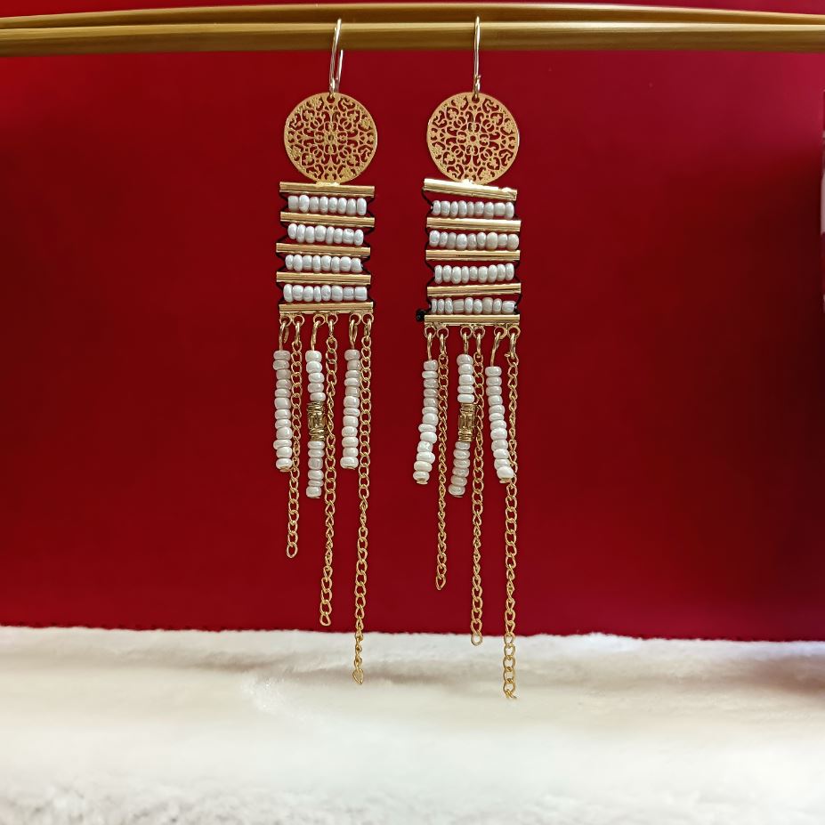 Gold Plated Hanging Long Chain Beads Bohemian Indo western Earrings- IWER 1765