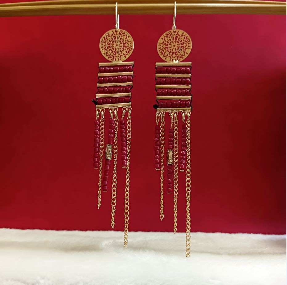 Gold Plated Hanging Long Chain Beads Bohemian Indo western Earrings- IWER 1765