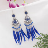 Silver Plated Hanging Chain Designed With Beads & Leaf Indo Western Earring
