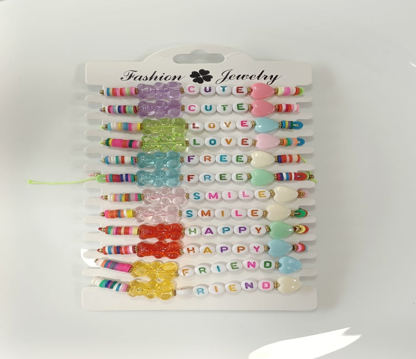 Set of 12 Colourful Multiple Designed Adjustable Kids Bracelet- KBR 4378