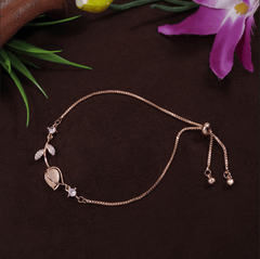 Korean Gold /Rosegold /Silver Plated Floral Leaf Design CZ Adjustable Bracelet- KRNBR 3766