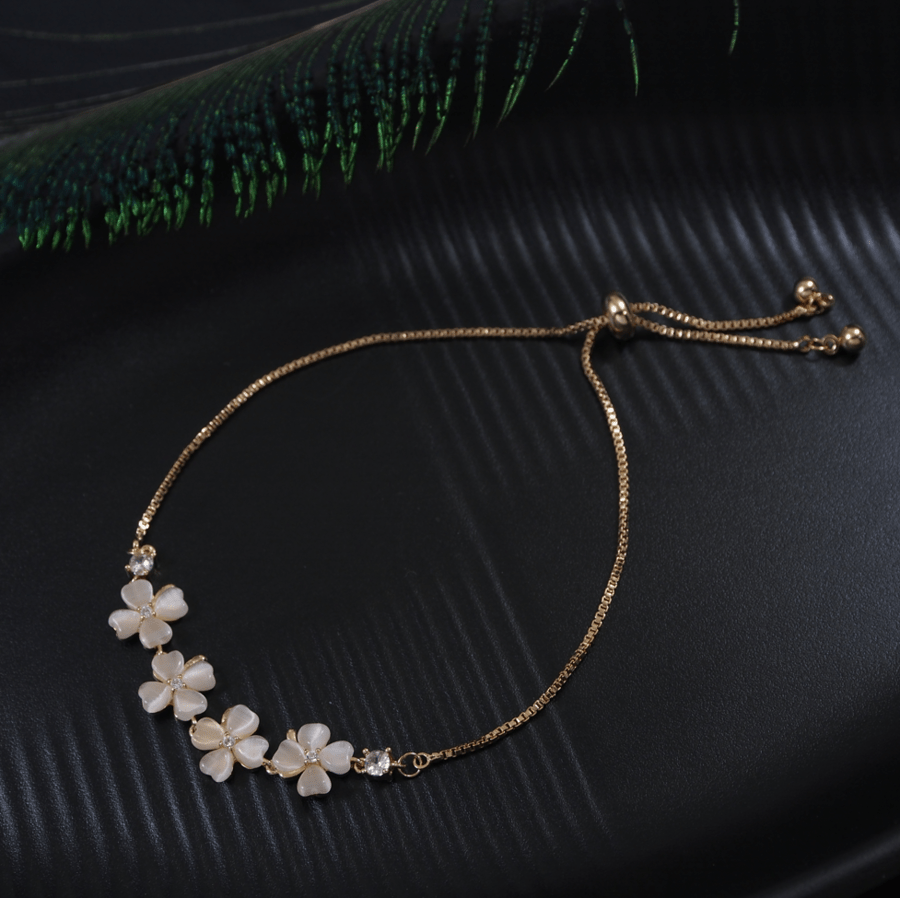 Korean Gold /Rosegold /Silver Plated Link Floral Adjustable Charm Bracelet- KRNBR 3757
