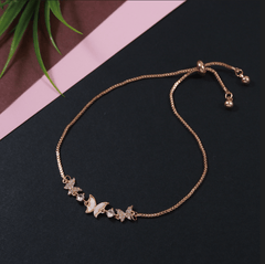 Korean Gold /Rosegold/ Silver Plated Link Butterfly Design CZ Stone Adjustable Bracelet- KRNBR 3769