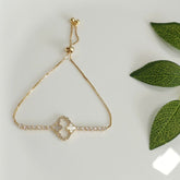 Korean Gold/Silver Plated Oval Shaped Floral Cubic Zicronia Adjustable Bracelet