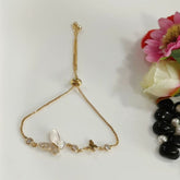Korean Gold/Silver Plated Half Cubic Zicronia and White Shell Butterfly Shaped Adjustable Bracelet
