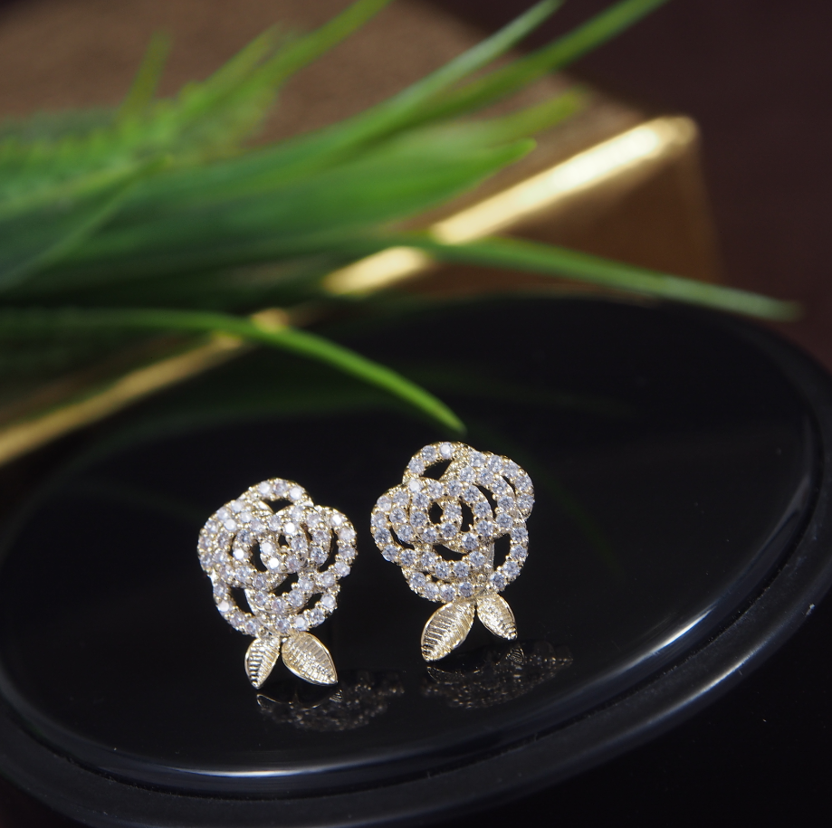 Korean Gold/Silver/Rosegold Plated Rose Shaped Stud Earring-KRNER 2987