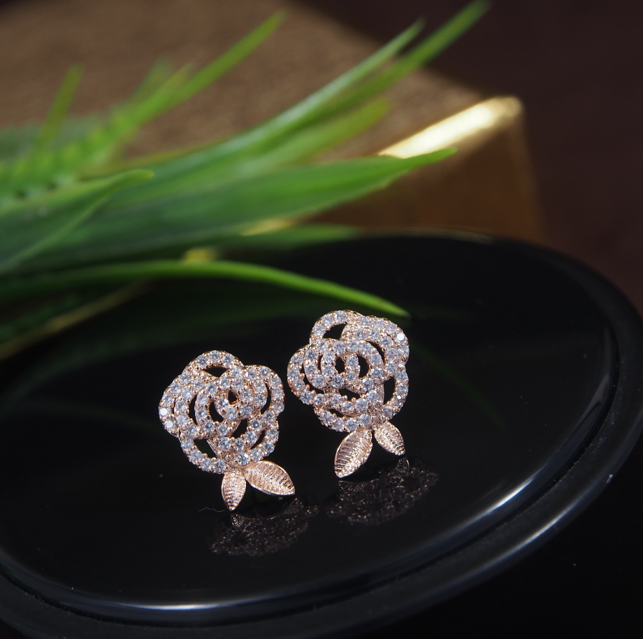 Korean Gold/Silver/Rosegold Plated Rose Shaped Stud Earring-KRNER 2987
