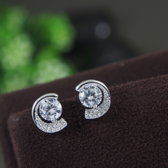 Korean Gold/Silver/Rosegold Plated Half Moon CZ Stud Earring- KRNER 2997