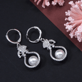 Korean Gold/Rosegold/Silver Plated Flower Pot Design White Pearl Fancy Drop Earring