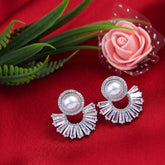 Korean Gold/Rosegold/Silver Plated Baguette Stone Mabe Pearl Drop Earring