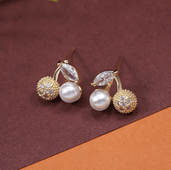 Korean Gold/Silver/Rosegold Plated Cherry Shaped Half Pearl Stud Earring- KRNER 3649