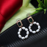 Korean Gold/Silver/Rosegold Plated Green Emerald Pearl Drop Earring