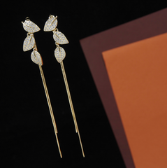 Korean Gold/Silver/Rosegold Plated Leaves Shaped Chain Dangle Earring-KRNER 3665